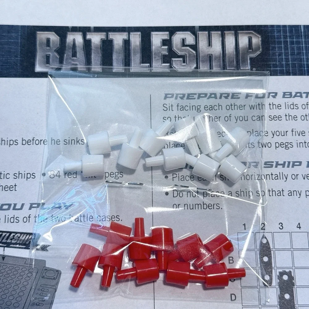 Battleship 2012 Game Hasbro Replacement Parts 20 Pieces 10 Red Pegs & 10 White A